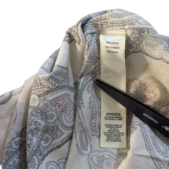 Chico's Blush Scrolls Andie Pa long sleeve button front no-iron Shirt sz 2 sz 12 - Picture 4 of 4